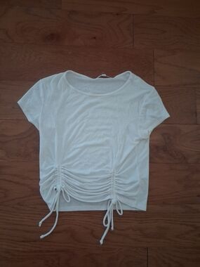 White Ruched Short-Sleeve Crop Top